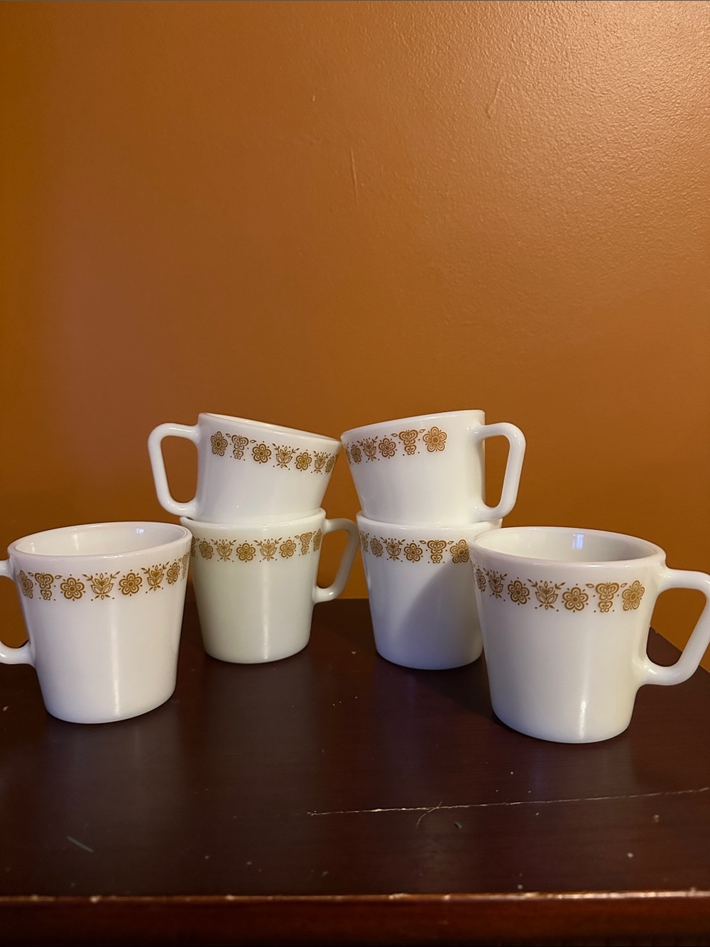 6 Golden butterfly Pyrex mugs